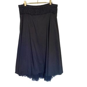 Dick & Jayne Pinstripe Midi Skirt Ruffle Hem Elastic Waist Black Women M